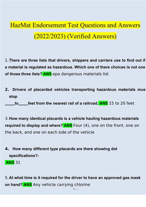 hazmat endorsement test questions